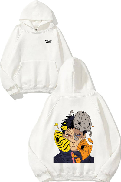 THEWERT سترة بيضاء بغطاء للرأس مطبوعة بتصميم أنيمي من Obito Mask