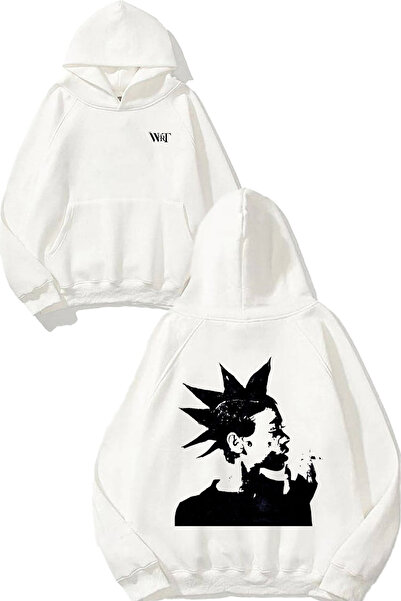 THEWERT Hanorac alb cu glugă cu imprimeu pe spate Lil Peep Lyrics Design