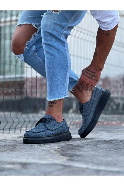 Zapatos WG503 Pantofi clasici pentru bărbați, cu șireturi, din in, KST - bleu...