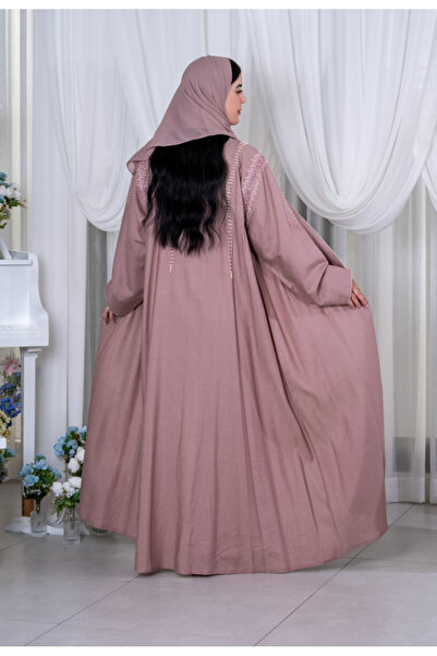 QUEEEN عباية لنن شك لون لحمي