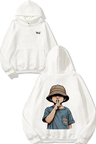 THEWERT Hanorac alb cu glugă cu imprimeu pe spate Sus Child Design