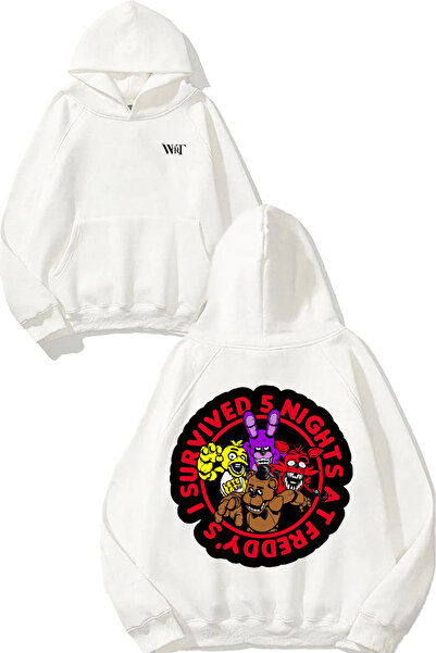 THEWERT Hanorac alb cu glugă cu imprimeu pe spate Five Nights At Freddy's 7 D...