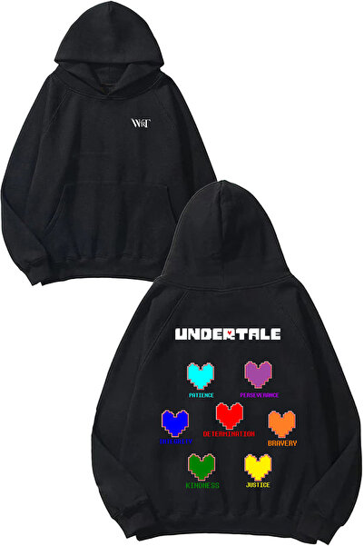 THEWERT Undertale Game 4 Design Hanorac negru cu glugă imprimat pe spate