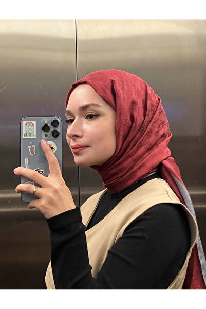 ARMANDA Dama desenli Monogram Şal - Bordo-Gri