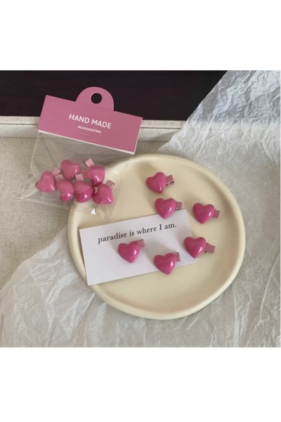 Accessories Сладък розов комплект от 6 мини клипса за коса за момичета във формата на сърце