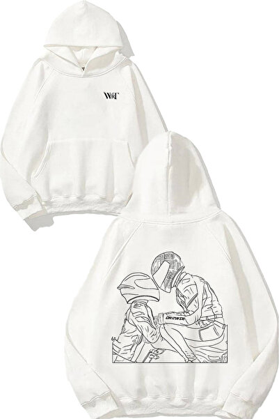 THEWERT Hanorac alb cu glugă cu imprimeu pe spate cu design motociclist