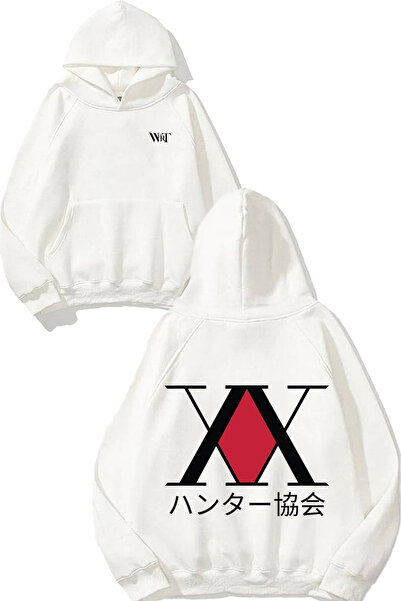 THEWERT Хънтър Х Хънтър Лого Дизайн Гърба Отпечатан Бял Качулат Суитшърт