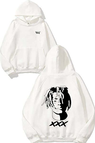 THEWERT Hanorac alb cu glugă cu imprimeu pe spate cu design Tribute XXXTentacion