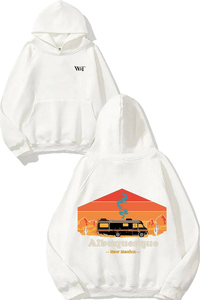 THEWERT Hanorac alb cu glugă cu imprimeu pe spate Albuquerque Breaking Bad Design