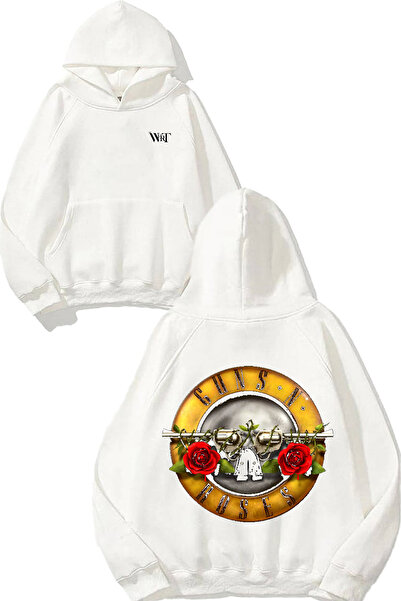 THEWERT Hanorac alb cu glugă cu imprimeu pe spate Guns N Roses Rock Music 2