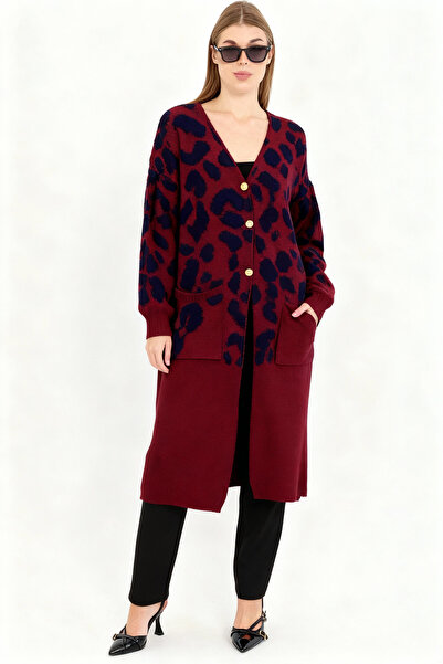 OWERALL سترة نسائية طويلة من القطيفة الذهبية بأزرار ونمط منشفة مع فتحة (V) وجيوب