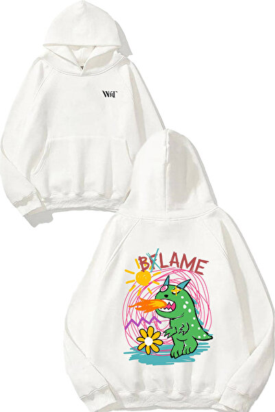 THEWERT Hanorac alb cu glugă cu imprimeu pe spate Bflame Design