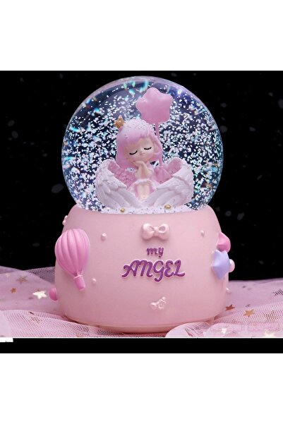 Livava Melek Büyük Boy Kar Küresi Işıklı, Müzikli, Püskürtmeli, Pembe, 16X12