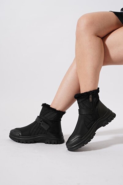 Moda Pie Kefsuh Yan Tokalı Paraşüt Kadın Bot Siyah