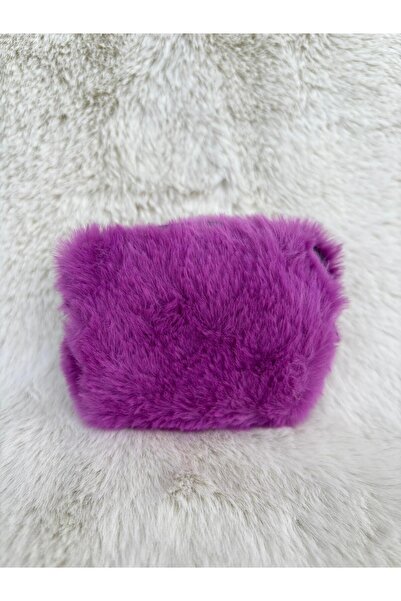 AyKoş aksesuar MOR PELUŞ PRATİK MİNİ CÜZDAN MAKYAJ ÇANTASI ANAHTARLIK SİGARA ÇAKMAK ÇANTASI