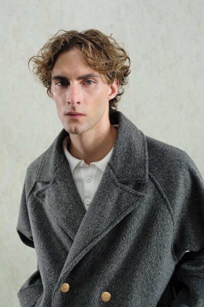 GIESTO Short Anthracite Coat with Gold Buttons