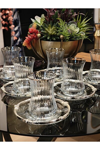 P&ORA PREMIUM KITCHEN PRODUCTS GÜMÜŞ DETAY ÇAY SETİ 6 KİŞİLİK BY K.O