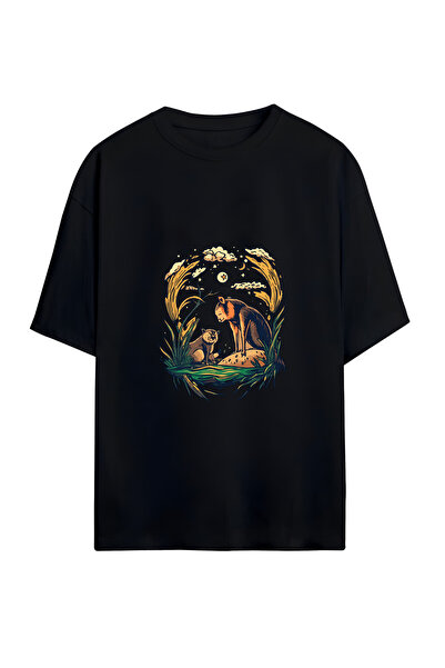 GraffTee تي شيرت قطني كبير الحجم للجنسين بتصميم حيواني