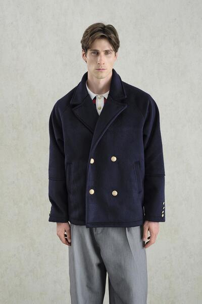 GIESTO Short Navy Blue Coat with Gold Buttons