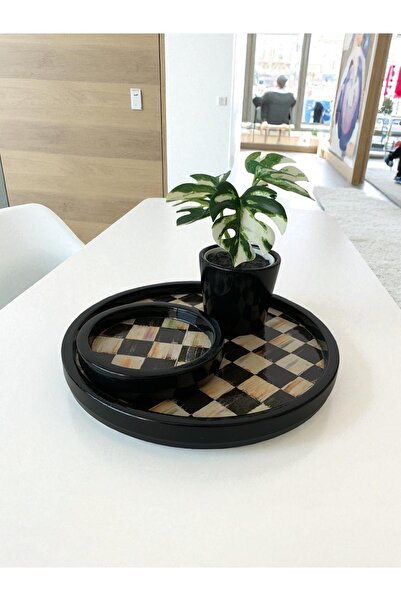 unique florya Σετ Τριών Καρό Τεμαχίων – Στρογγυλός Δίσκος, Σουβέρ & Μίνι Γλάσ...