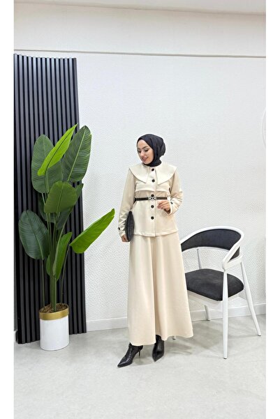 BRN IŞIK TESETTÜR Jose Bebe Yaka Kemerli Etekli Takım