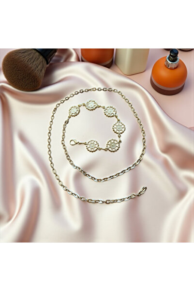 Gözde Mağazacılık حزام نسائي ذهبي بسلسلة مع إكسسوارات دوارة