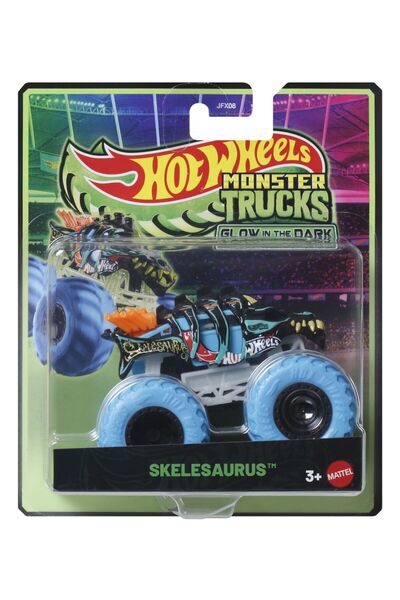 HOT WHEELS MONSTER TRUCK GLOW IN THE DARK SKELESAURUS SCALE 1 TO 64