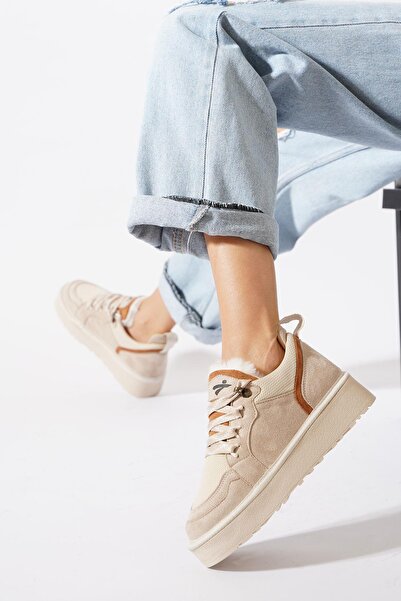 Moda Pie Γυναικείες καθημερινές μπότες Rosa Dil Furry Beige Suede