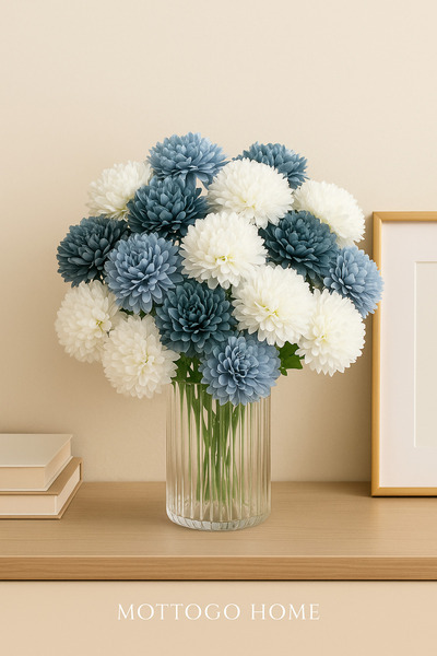 Mottogo Μπουκέτο τεχνητών λουλουδιών μπλε & λευκό χρυσάνθεμο 20 τεμαχίων – Διακοσμητική διάταξη