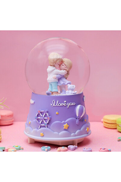 Livava Aşıklar Büyük Boy Kar Küresi Işıklı, Müzikli, Püskürtmeli, Mor, 16X12