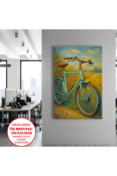 Harikabirev Canvas-Wall-Living Room Painting Oil Painting Turquoise Bike |   ...