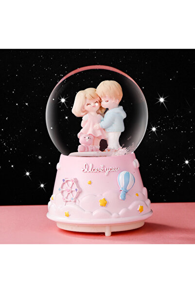 Livava Aşıklar Büyük Boy Kar Küresi Işıklı, Müzikli, Püskürtmeli, Pembe, 16X12