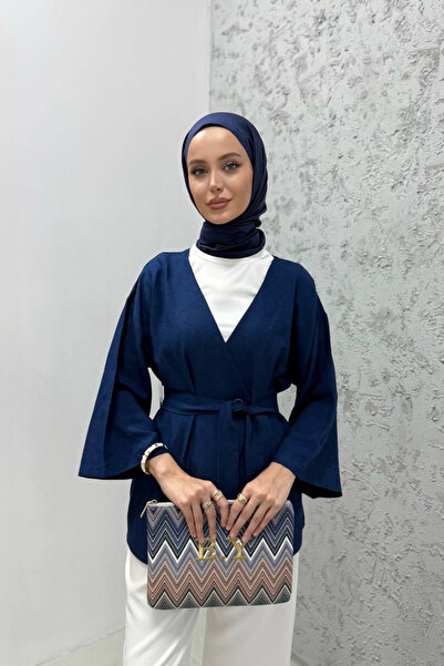 DELBİN Women's 100% Linen Belted Kimono