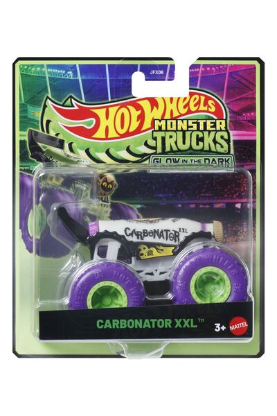HOT WHEELS MONSTER TRUCK GLOW IN THE DARK CARBONATOR XXL WITH PURPLE WHEELS SCALE 1 TO 64