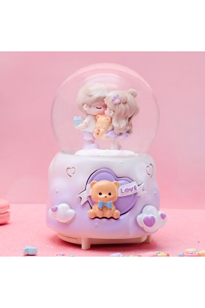 Livava Ayıcıklı Büyük Boy Kar Küresi Işıklı, Müzikli, Püskürtmeli, Mor, 16X12