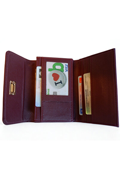 madam leman Fonksiyonel Kadın Cüzdanı – Çok Gözlü, Zarif ve Kullanışlı (14x10 cm) Bordo cüzdan
