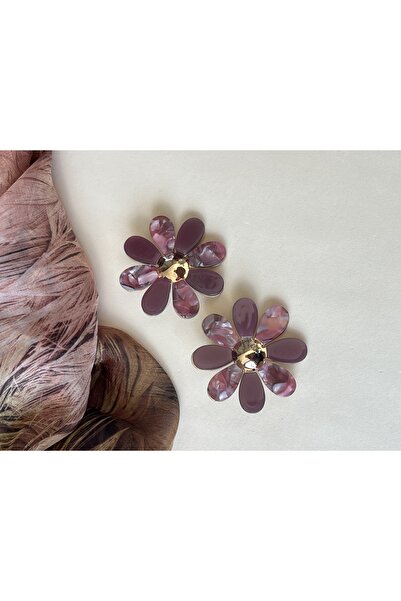 BURÇİN AKSESUAR Bordo Renkli Çiçek Küpe