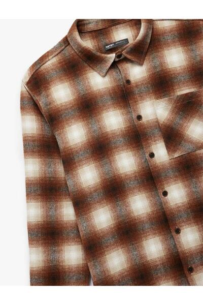 Koton Πουκάμισο Ξυλοκόπος με κλασικό γιακά με μακρυμάνικο και λεπτομερές σχέδιο τσέπης (AW 25)