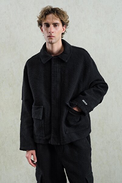 GIESTO Black Jacket with Jacquard Pattern