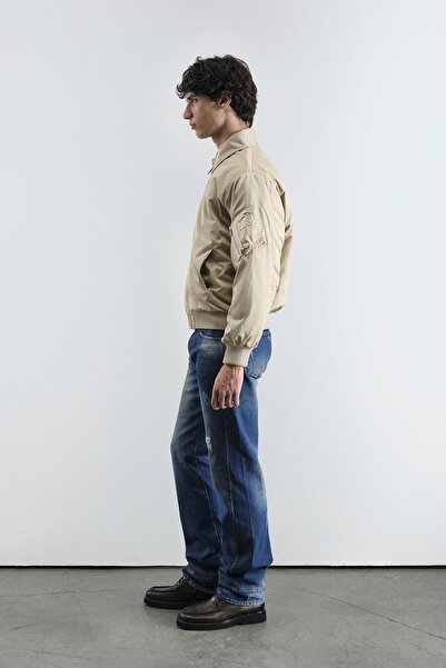 GIESTO Beige Bomber Jacket with Metal Accessories