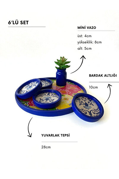 unique florya Σετ Μπλε Αρμονίας – Στρογγυλός Δίσκος, 4 Σουβέρ & Μίνι Βάζο (Σε...
