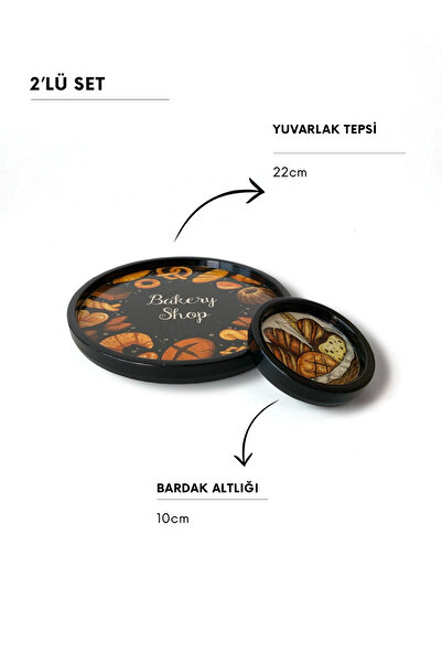 unique florya Bakery Shop Duo Set – Round Tray & Coaster (Set of 2)