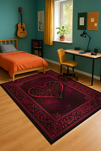 Rugs Modern Halı سجادة MOSSO ذات اللون الأحمر بنمط شبكات العنكبوت وقاعدة منسو...