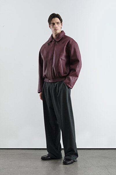 GIESTO Текстурирано бордо кожено яке