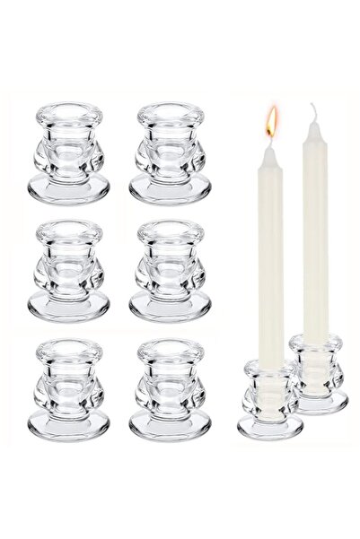 Generic ALANX 6Pcs Candlestick Holders Clear Glass Taper Candle Holders Bulk ...
