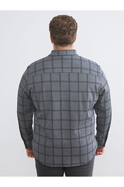 LC Waikiki Gri Regular Fit Uzun Kollu Ekose Armürlü Erkek Gömlek