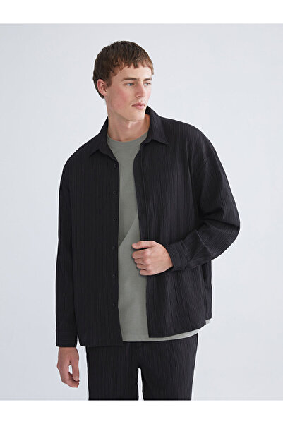 LC Waikiki Cămașă neagră pentru bărbați, confortabilă, texturată