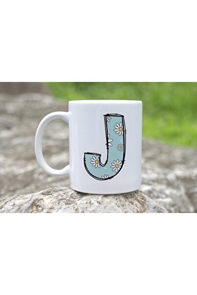 Beramussa كوب على شكل حرف J مزين بنقشة زهرة الأقحوان، كوب شاي وقهوة مزين بالز...