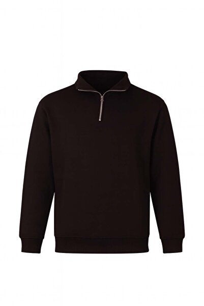 trender Half Zipper 3 Thread Black Men's Sweatshirt 5259-2