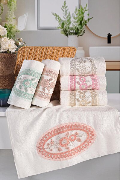 Uçkan home Набір з 6 рушників для рук і обличчя з атласу з вишивкою